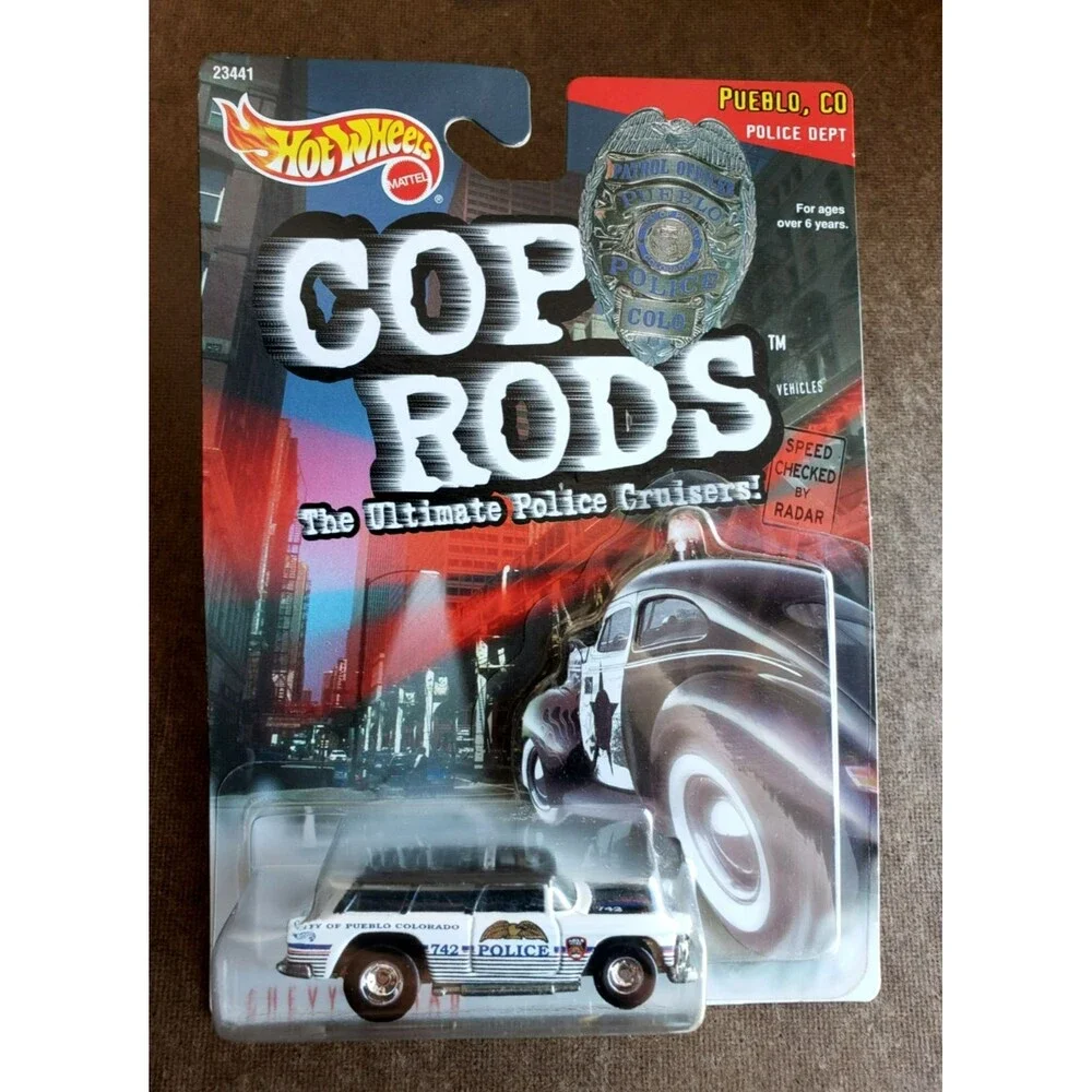 1999 Hot Wheels CHEVY NOMAD White & Black COP RODS Pueblo CO Police Dept 1:64 RR